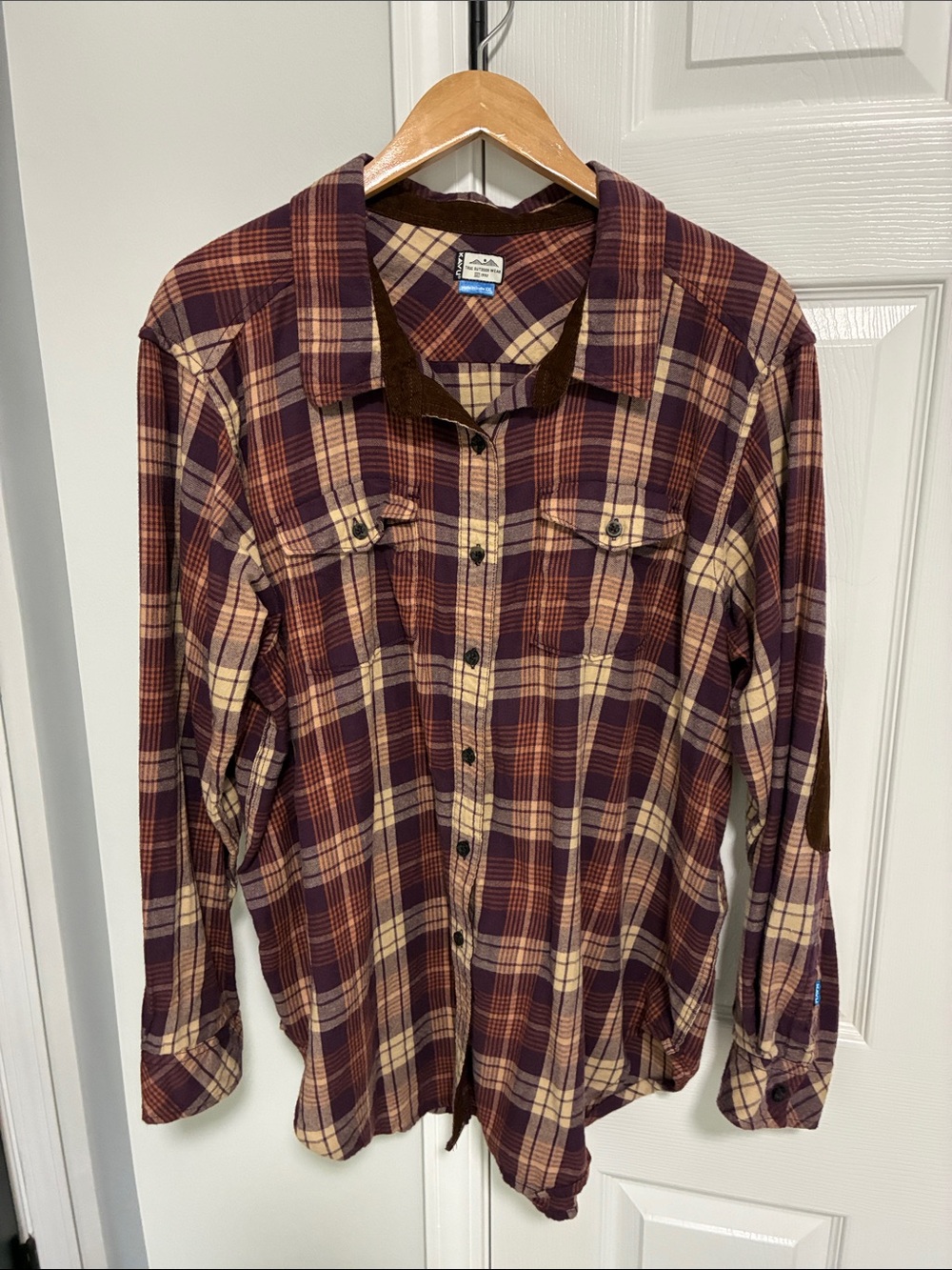 Kavu women’s Plaid Button-Down Shirt - Burgundy and Cream